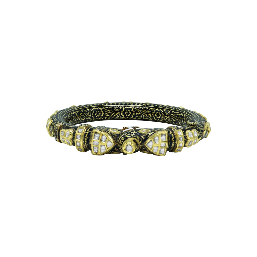 Polki Bangle with Black Enamel and Floral Patterns